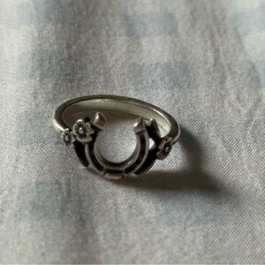 Silver Horseshoe Ring with Floral Design